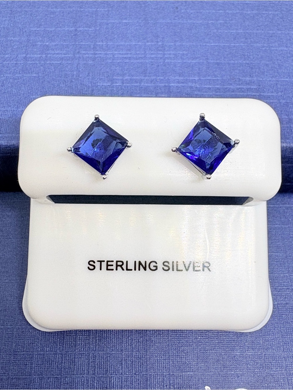 Sterling Silver Princess Cut Sapphire 7MM Studs